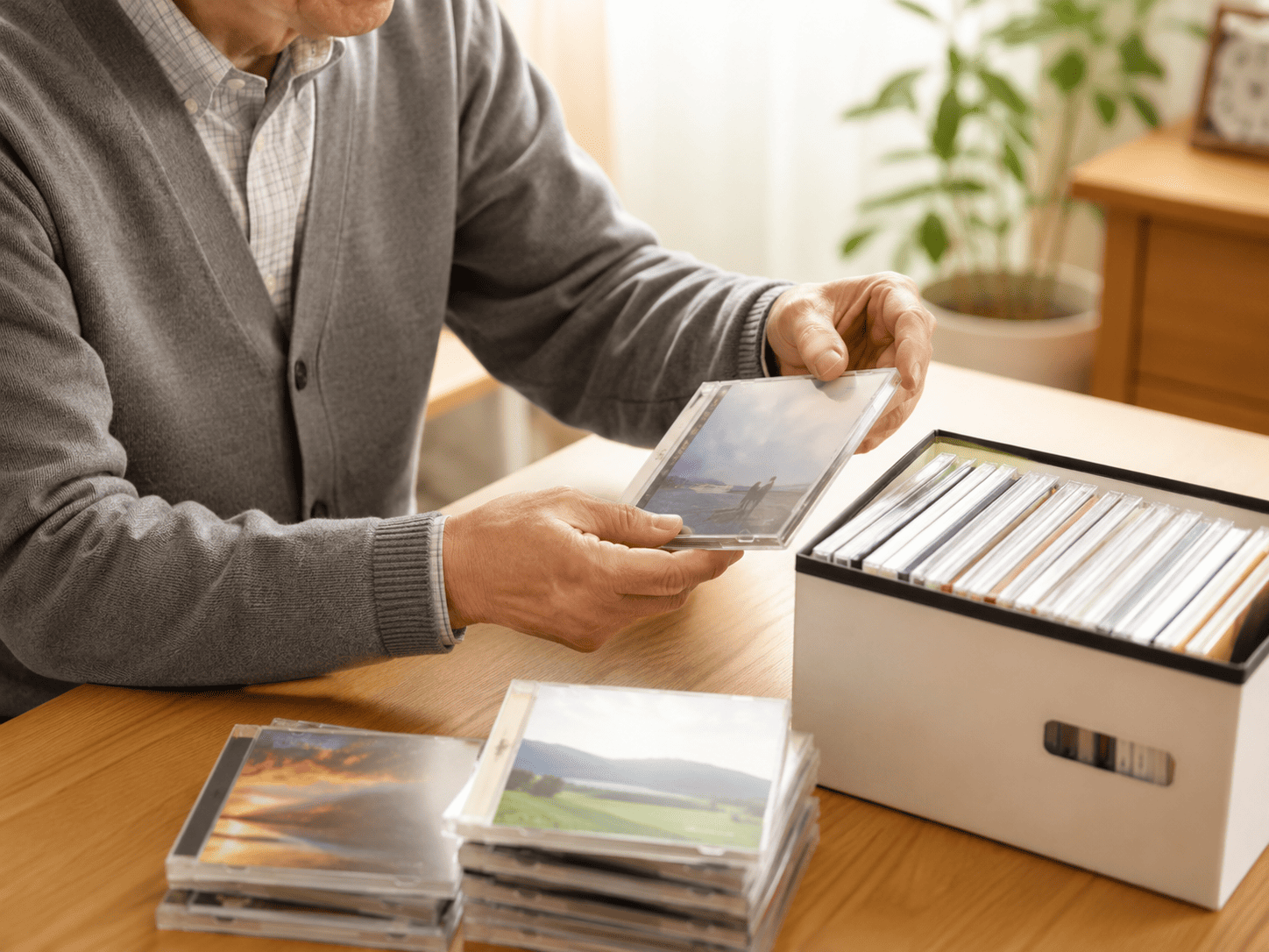 終活でCDコレクションを整理している様子