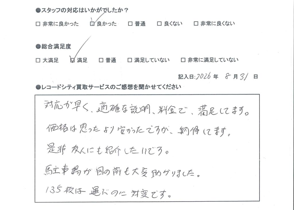 買取アンケート　2026年8月
